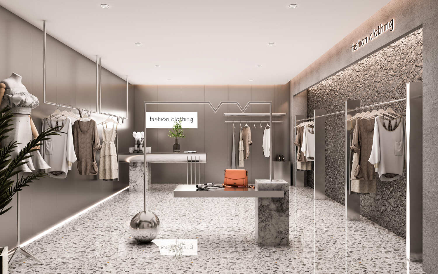 cloth store with sliver texture wall panel