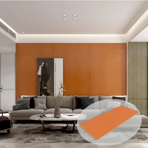 Large WPC wall panel with a solid core and Hermes Orange Leather coating.