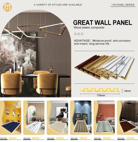 Indoor Decor 3D WPC Wallboard Wood Grain Interior Laminated Fluted Bamboo Wood Fiber Board PVC Coating Cladding 176mm